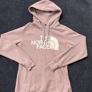 The North Face Hoodie Womens Small Pink Hooded Pullover Sweatshirt Logo Fleece